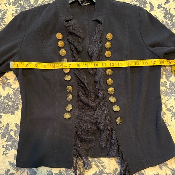 Insight Military Style Open Front Navy Blazer Shoulder Pads Gold Buttons Size 6 - Picture 10 of 12